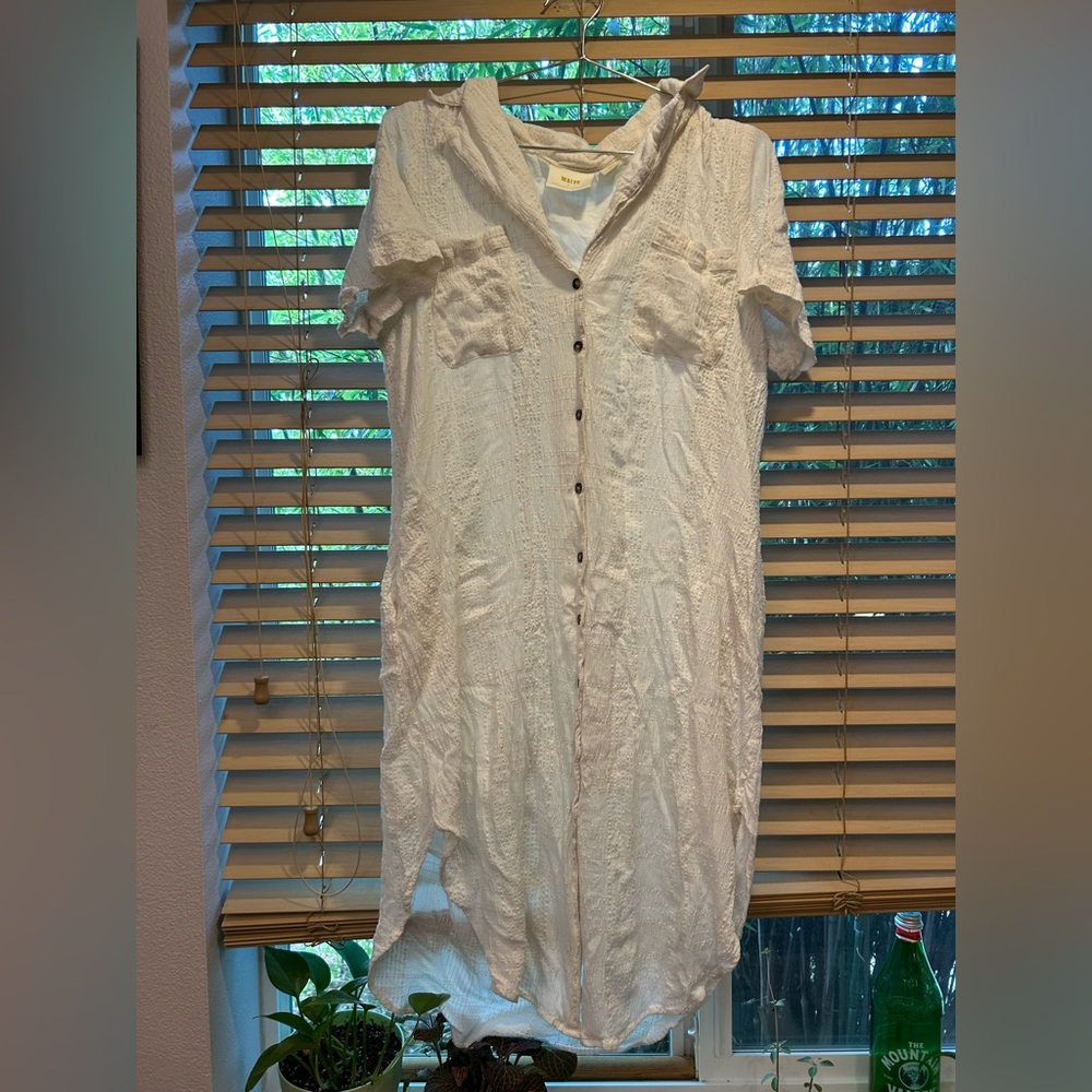 Maeve by Anthropologie XLP Petite White Button-Tie Front Maxi Dress